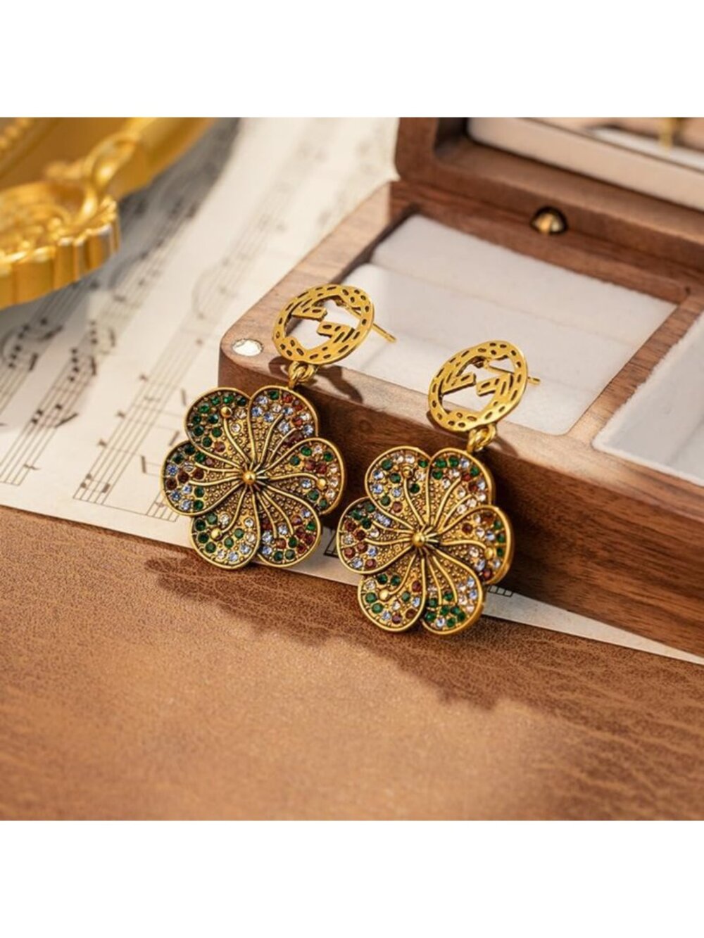Chic Vintage Floral Dangle Earrings for Women - Gold Plated Fashion Jewelry - Picture 4 of 6